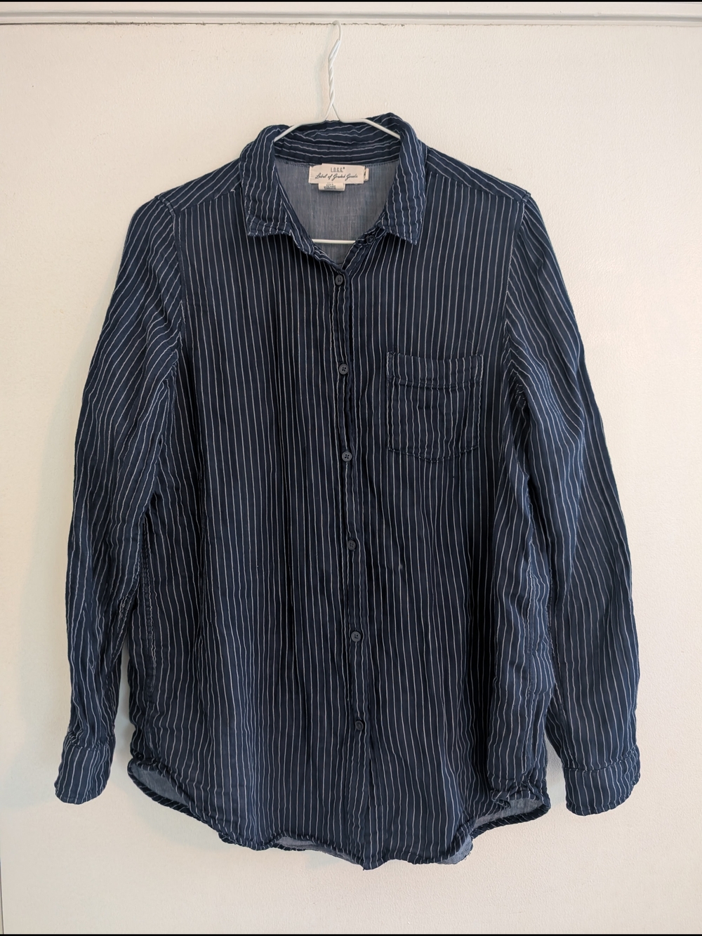 H&M L.O.G.G. Navy and White Pinstripe 100% Cotton Button-Down Shirt
